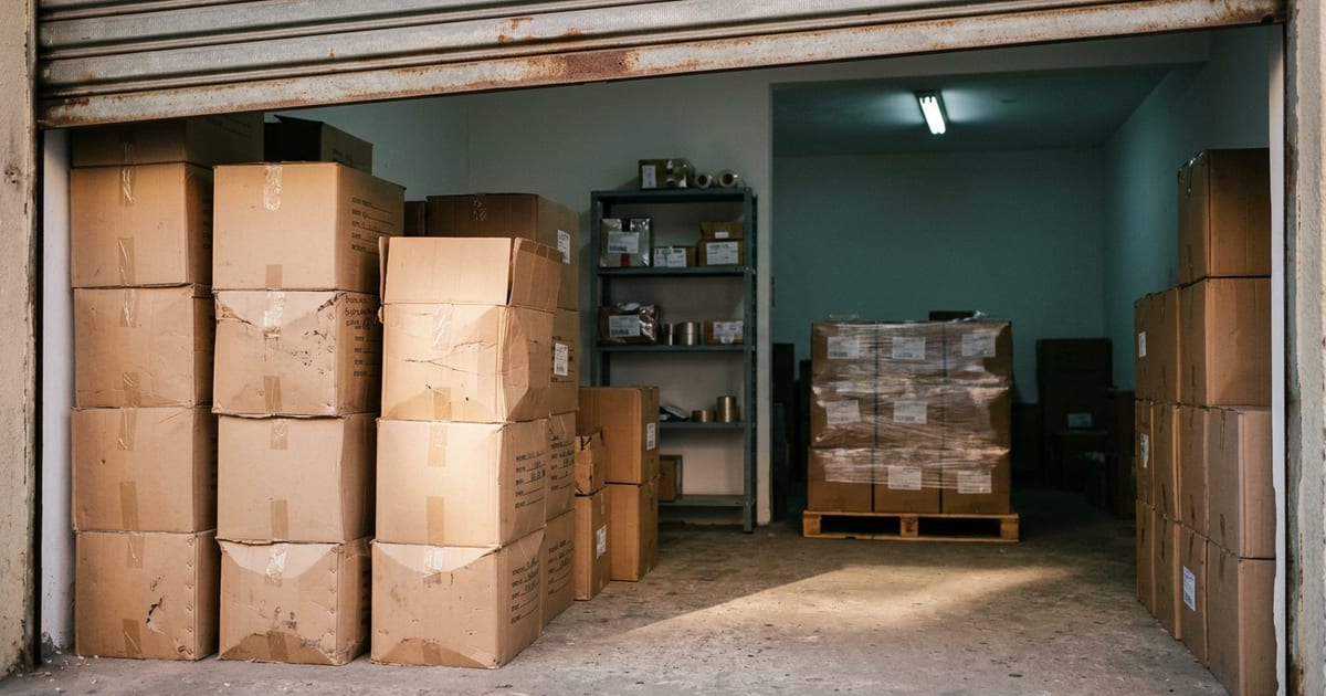 Caixas de mercadoria importada empilhadas em depósito