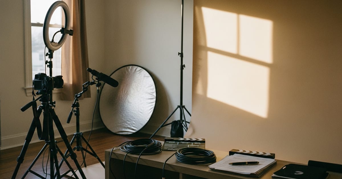 Influenciador editando vídeo de campanha publicitária e contrato de cessão de direitos autorais