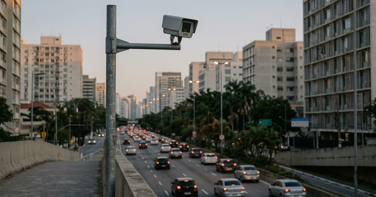 Avenida de São Paulo com trânsito ao entardecer vista de uma passarela