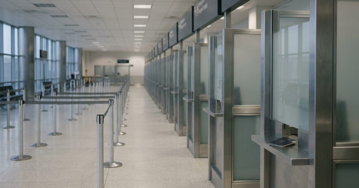 Passaporte sobre o balcão de controle migratório de aeroporto